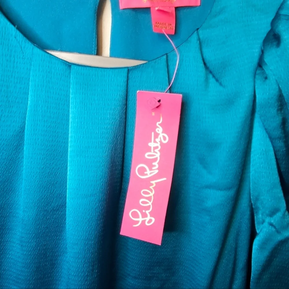 ​NWT Lilly Pulitzer Blakelynn Blue Rhapsody Puff Sleeve Blouse Peplum Top 2